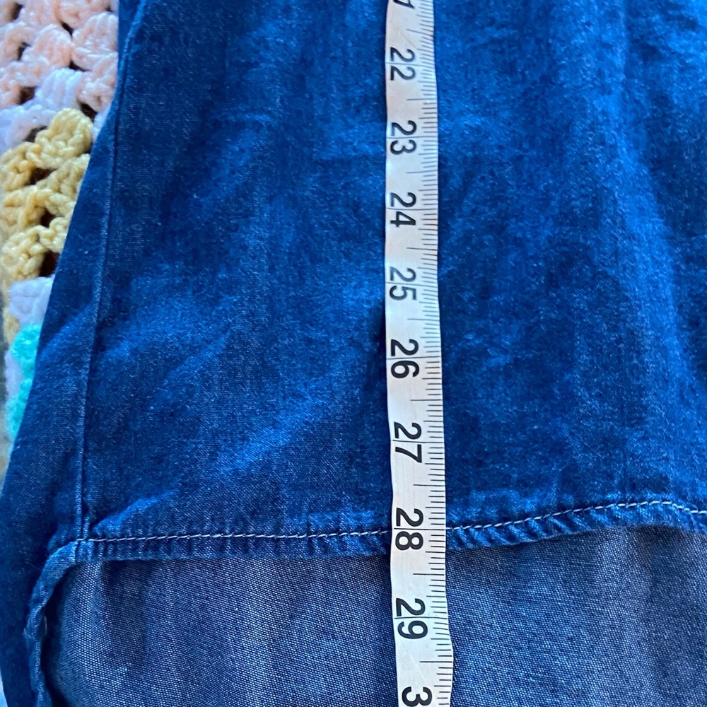 Say What? Denim Chambray High Low Tuxedo Shirttail Tunic Shirt Blouse Top Medium - Picture 3 of 11
